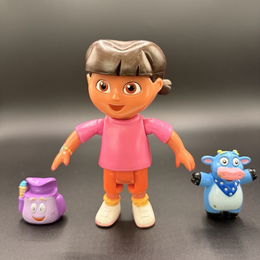 Vtg Mattel Dora The Explorer Backpack And Cow- 3.5" tall A12